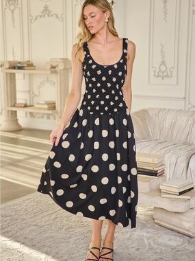 Sugarlips Black Midi Dress with Cream Polka Dots